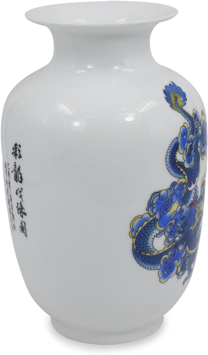 Blue and White Vase, Handmade Chinese Porcelain Flower Vase, Dragon Motif