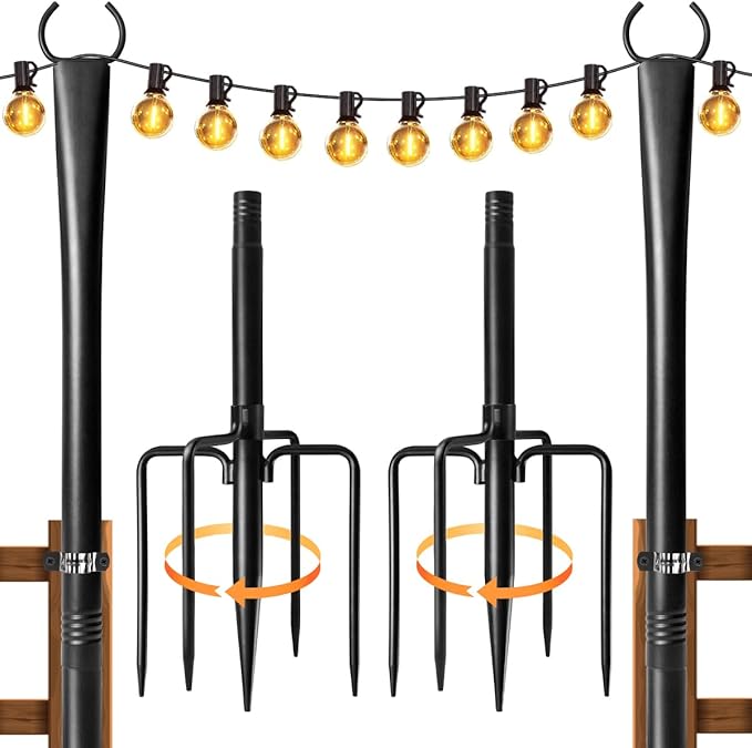 4 Pack 10Ft String Light Poles for Outside, Thickened Metal Lights Hanger Pole Outdoor