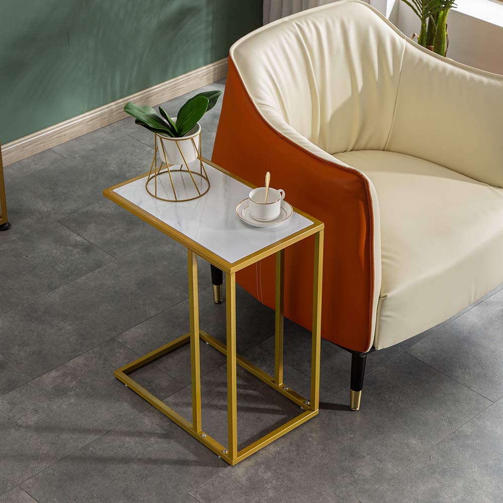 Faux Marble Coffee Table Modern Living Room Cocktail Table (C Shaped Side Table)