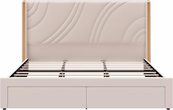 Queen Size Velvet Upholstered LED Platform Bed with Storage Drawers