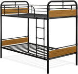 HYT0B01-1 Hedley Bunk Bed Frame with 4 Metal Legs - Magnificent Twin Bed in PowderBlack Color and Brown