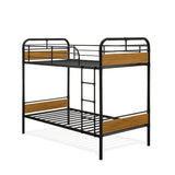 HYT0B01-1 Hedley Bunk Bed Frame with 4 Metal Legs - Magnificent Twin Bed in PowderBlack Color and Brown