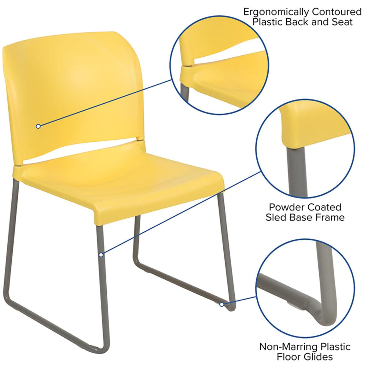 HERCULES Series 880 lb. Capacity Yellow Full Back Contoured Stack Chair