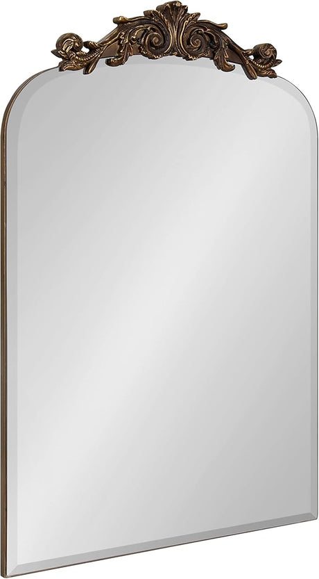 Arendahl Beveled Frameless Arch Mirror, 20 x 30, Antique Gold, Arched Baroque Mirror Decor for Bathroom Vanity