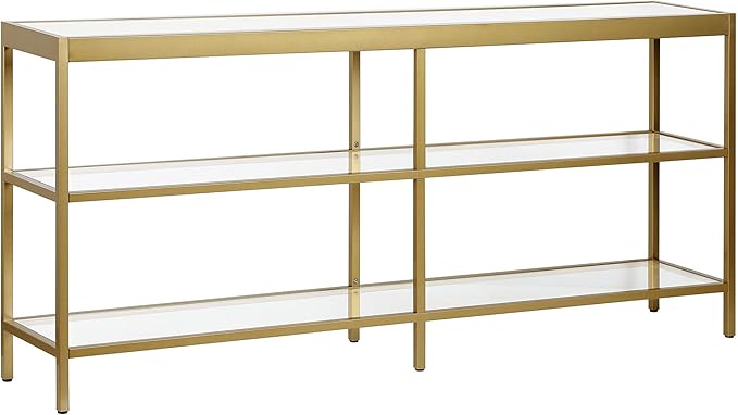 64" Wide Rectangular Console Table in Brass, Entryway Table
