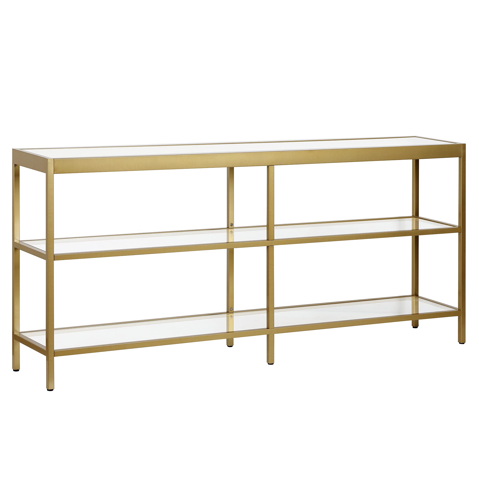 64" Wide Rectangular Console Table in Brass, Entryway Table