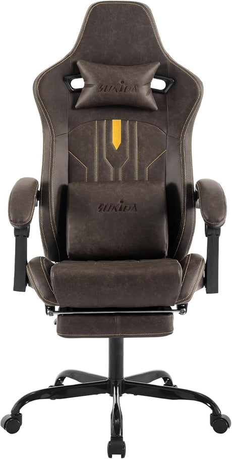 Gaming Chair with Footrest Ergonomic Computer Chair Massage Lumbar Cushion