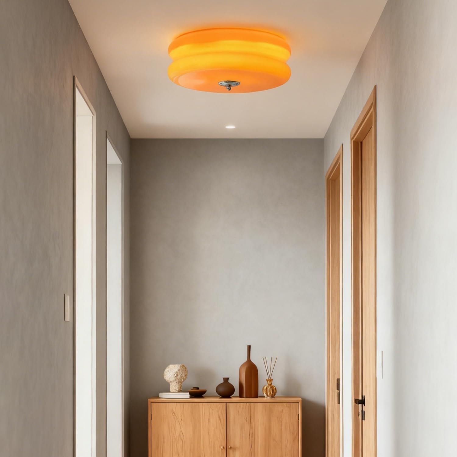 Nordic Orange Glass Flush Mount Ceiling Lamp - Modern LED Round Light Fixture