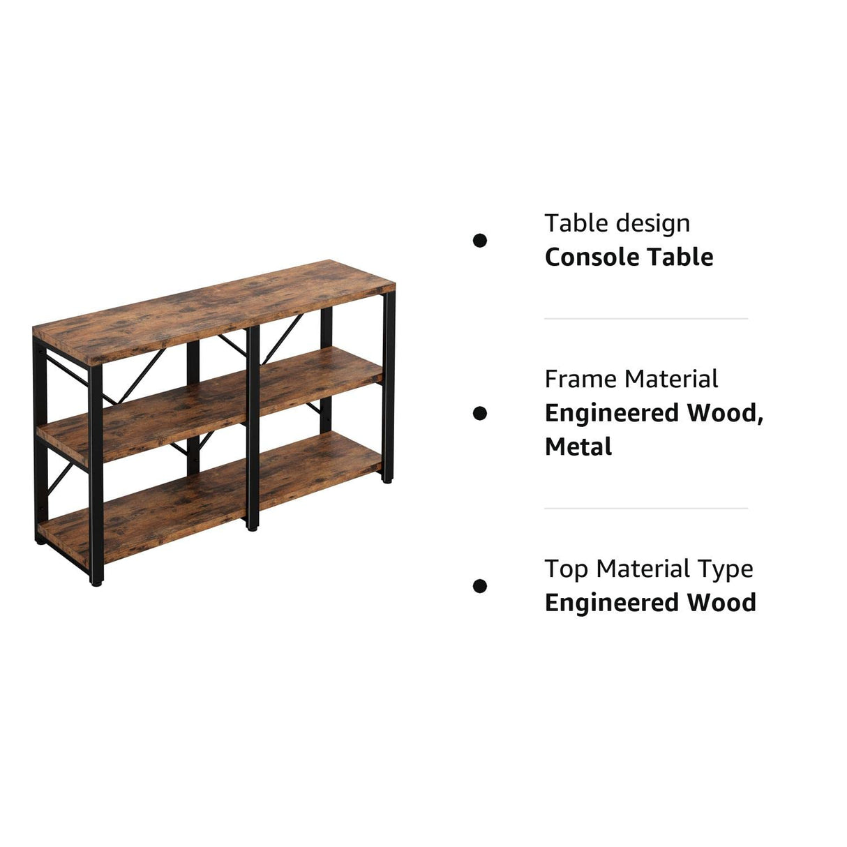 Rustic Entryway Console Table, Long Hallway Table 47in 3-Tier, TV Stand Entertainment