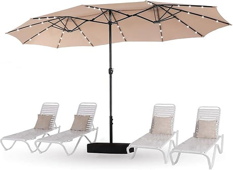 15ft Patio Umbrella with 36 LED Solar Lights, Double Sided Outdoor Umbrella for Patio,