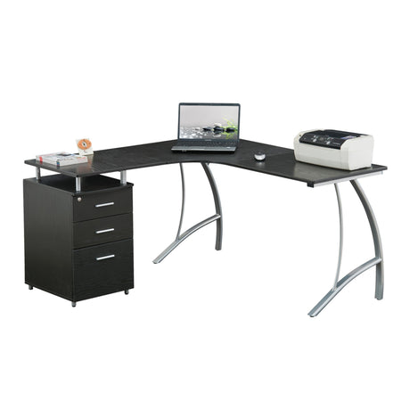 Modern Computer File Cabinet and Storage L-Shaped Desk, Espresso