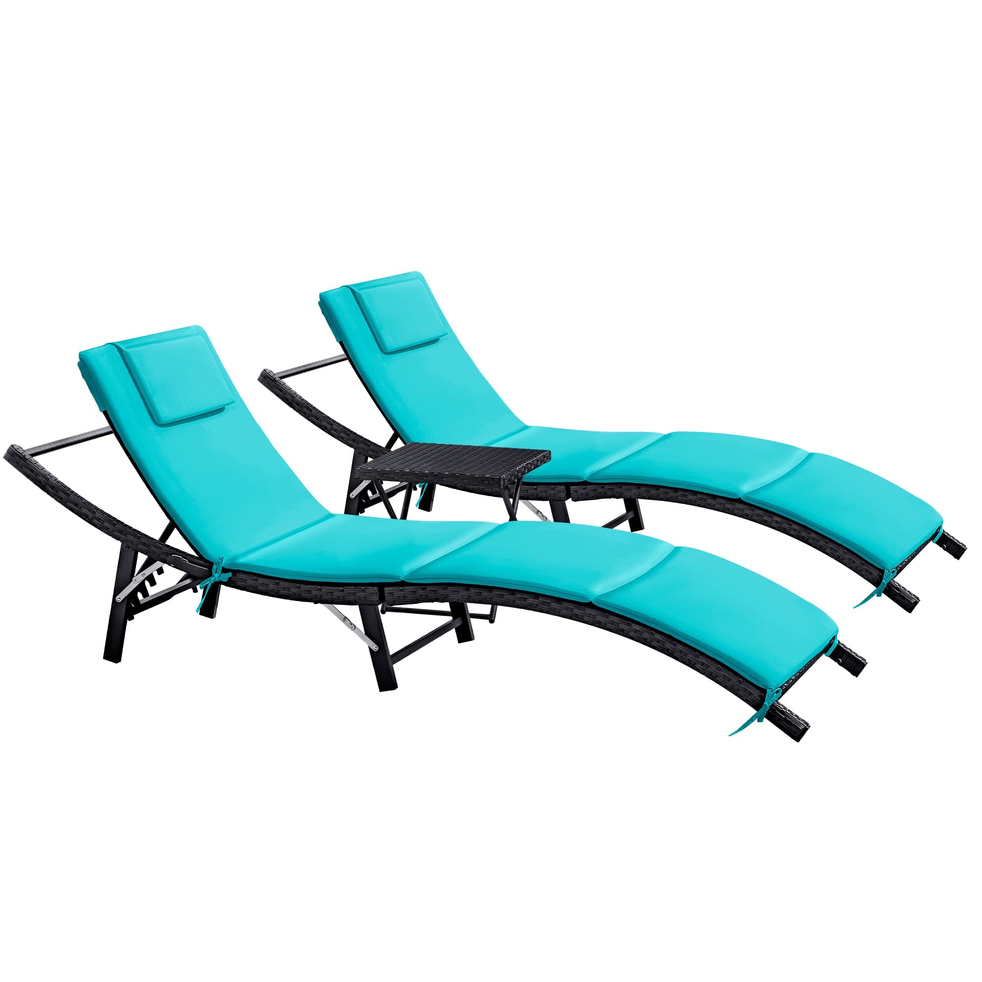 Outdoor Lounge Chairs Set 3 Pieces Adjustable Chaise Lounge