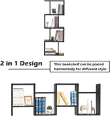 4 Tier Bookshelf S Shaped Bookcase, Multifunctional Wooden