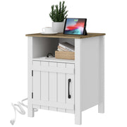 White Nightstand,Large End Table with Charging Station, 15.7''Lx17.7''Wx23.6‘’H