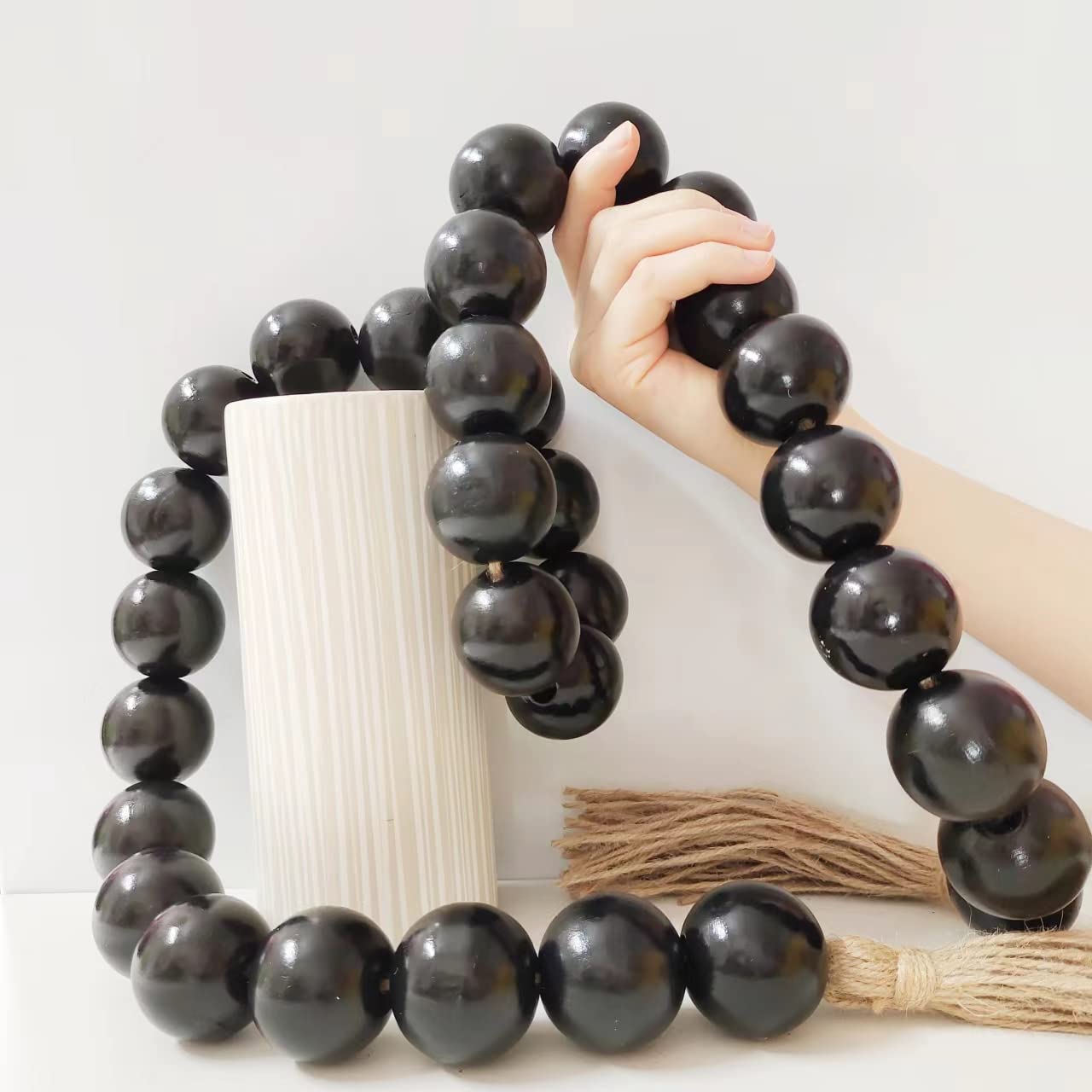 Wood Bead Garland，1.6" Diameter Wooden Beads Tassels, Decorative Beads Boho Decor