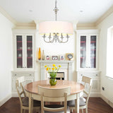 5-Light Traditional Chandelier with White Linen Drum Shade, Drum Chandelier