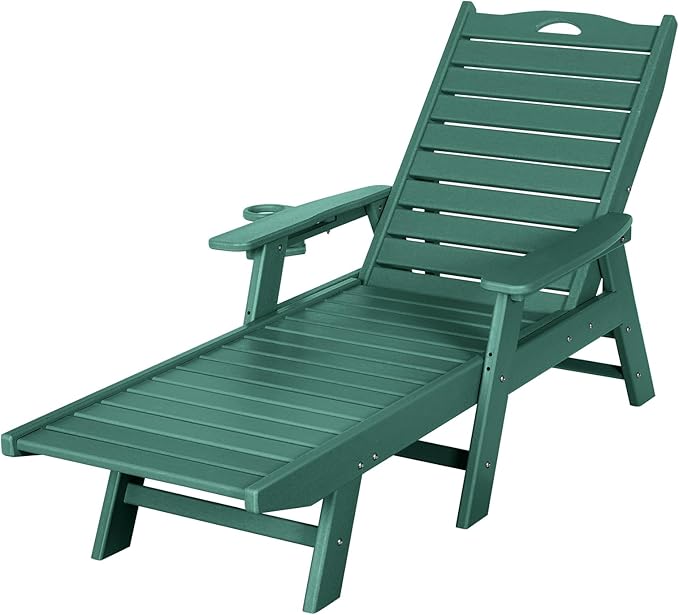 Outdoor Chaise Lounge Chair Set of 2 with Wheels & Cup Holder