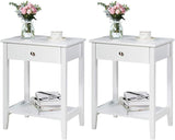 Nightstand Wooden 2-Tier Couch Sofa Side Table with Drawer, Storage Shelf