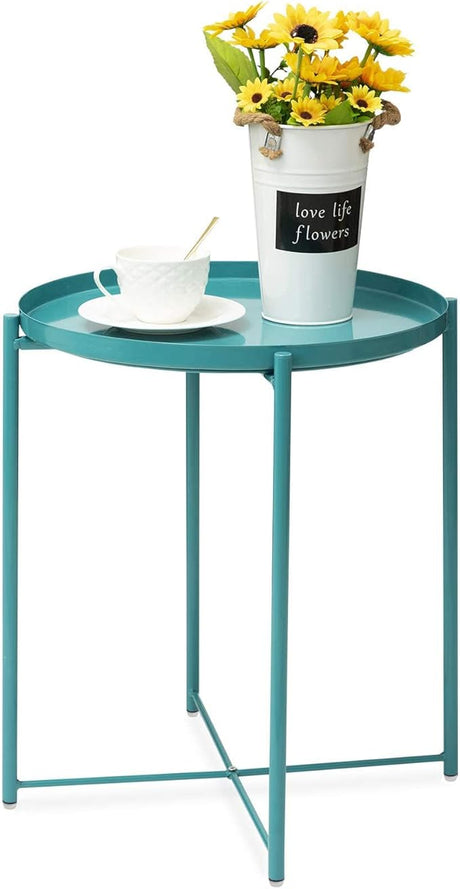 White End Table, Outdoor White Side Table for Small Spaces Accent Patio Side Table Round