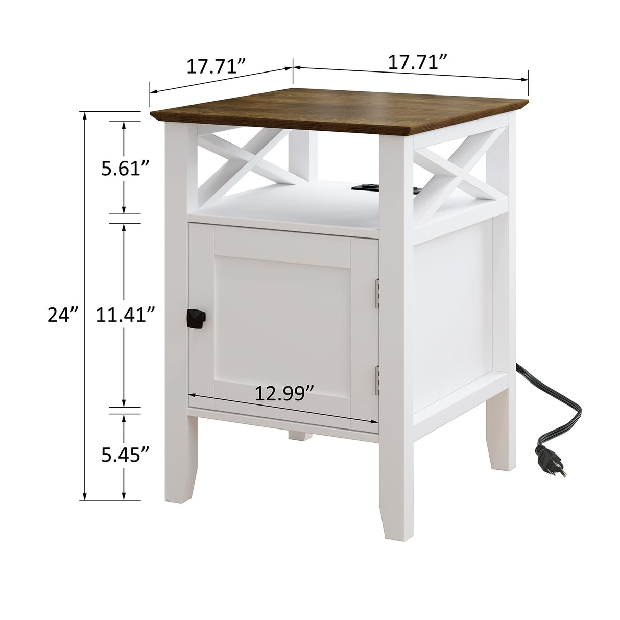 Night stand with Charging Station, Bedside Table 17.8" L x 17.8" W x 23.62" H White