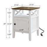 Night stand with Charging Station, Bedside Table 17.8" L x 17.8" W x 23.62" H White