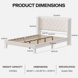 Queen Size Bed Frame with LED Lights, Upholstered Bed Frame with Wingback Diamond