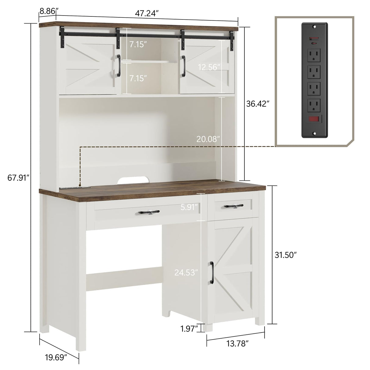 Farmhouse 47" Executive Desk, Computer Desk with Drawers and Storage Cabinet