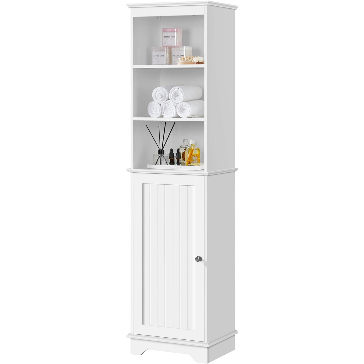 Bathroom Storage Cabinet, Tall Slim Cabinet with 3 Shelves & Door, Floor Freestanding