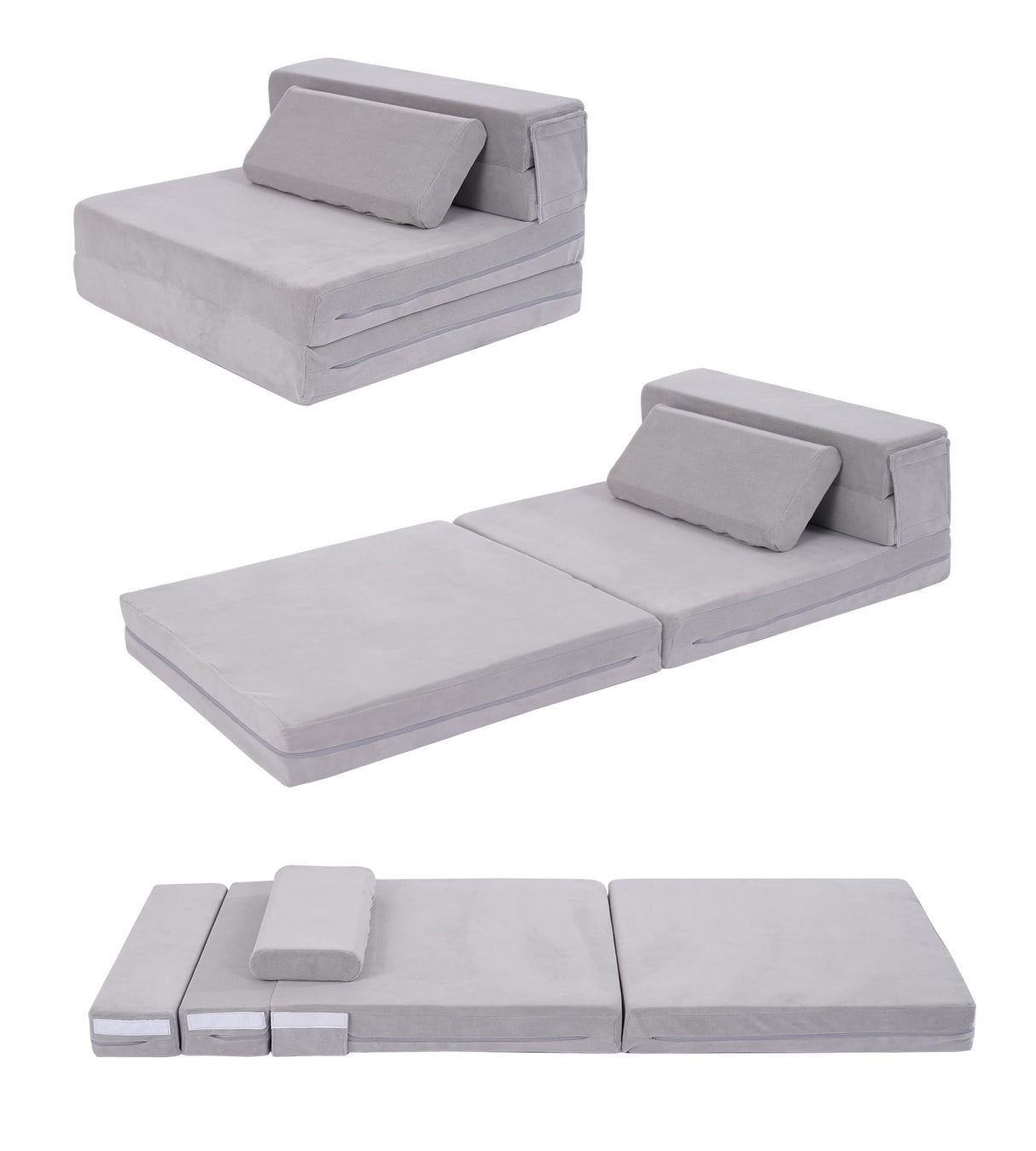 Elftopia 3-in-1 Folding Sofa Bed for Kids,Tri Folding Floor Toddler’s Mattress Fold up Sofa Bed,Child Foldable Futon Mattress,Folding Couch for Kids,Grey