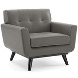 Engage Top-Grain Leather Living Room Lounge Accent Armchair in Gray