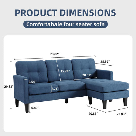 GlasFlength L-Shaped Sectional Modern Sofa - Convertible Sofa Sleeper Sofa Bed Couch Set with Reversible Chaise, Lounge Sofa Modular Cloud Sofa Couch for Living Room Apartment Small Space (Blue)