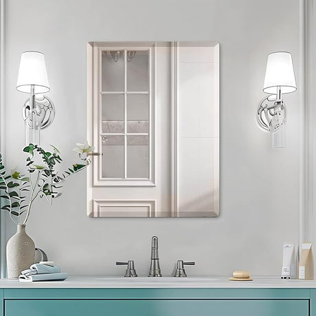 Beveled Mirror, Wall Mirror 48" x 30", Frameless Rectangle Bathroom Mirror with Beveled Edge,