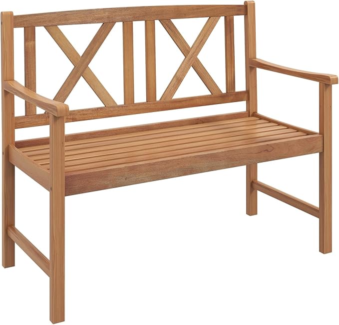 Patio Acacia Wood Bench, 2-Person Outdoor Loveseat Chair