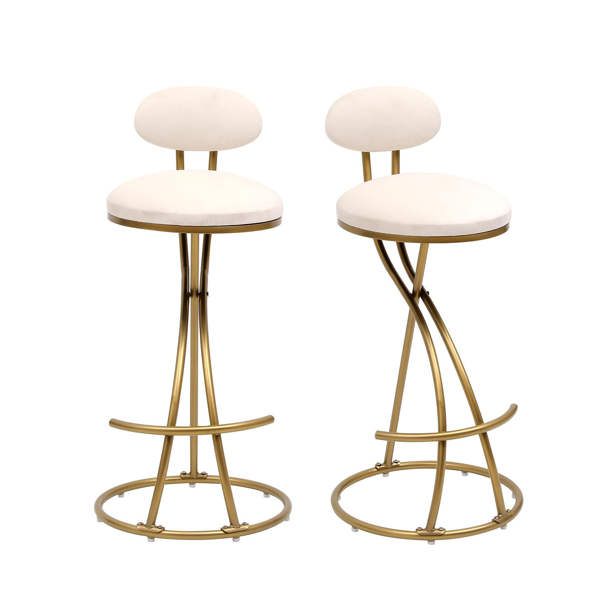 Modern Bar Stools Set of 2,Stools for Kitchen Counter with Velvet Cushion and Metal Legs