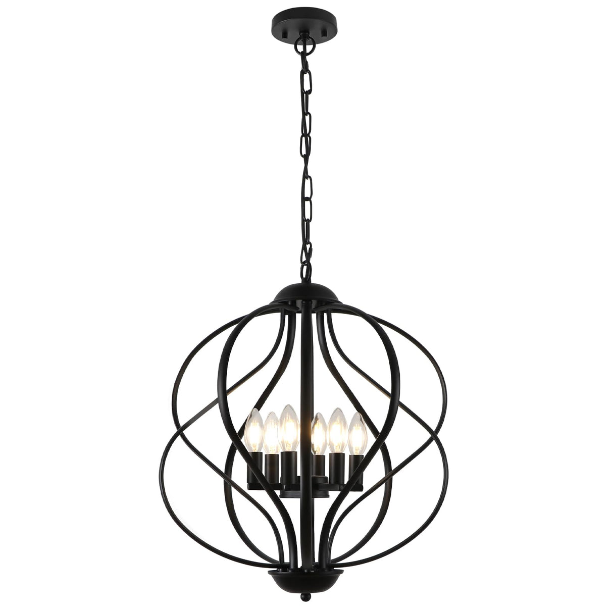 6-Light Black Chandelier, 18.9'' Modern Hanging Pendant Lights Kitchen Island