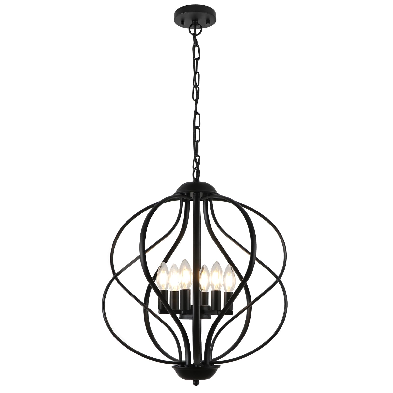 6-Light Black Chandelier, 18.9'' Modern Hanging Pendant Lights Kitchen Island