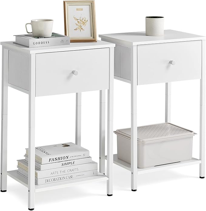 Nightstands, Set of 2, Side Table with Fabric Drawer
