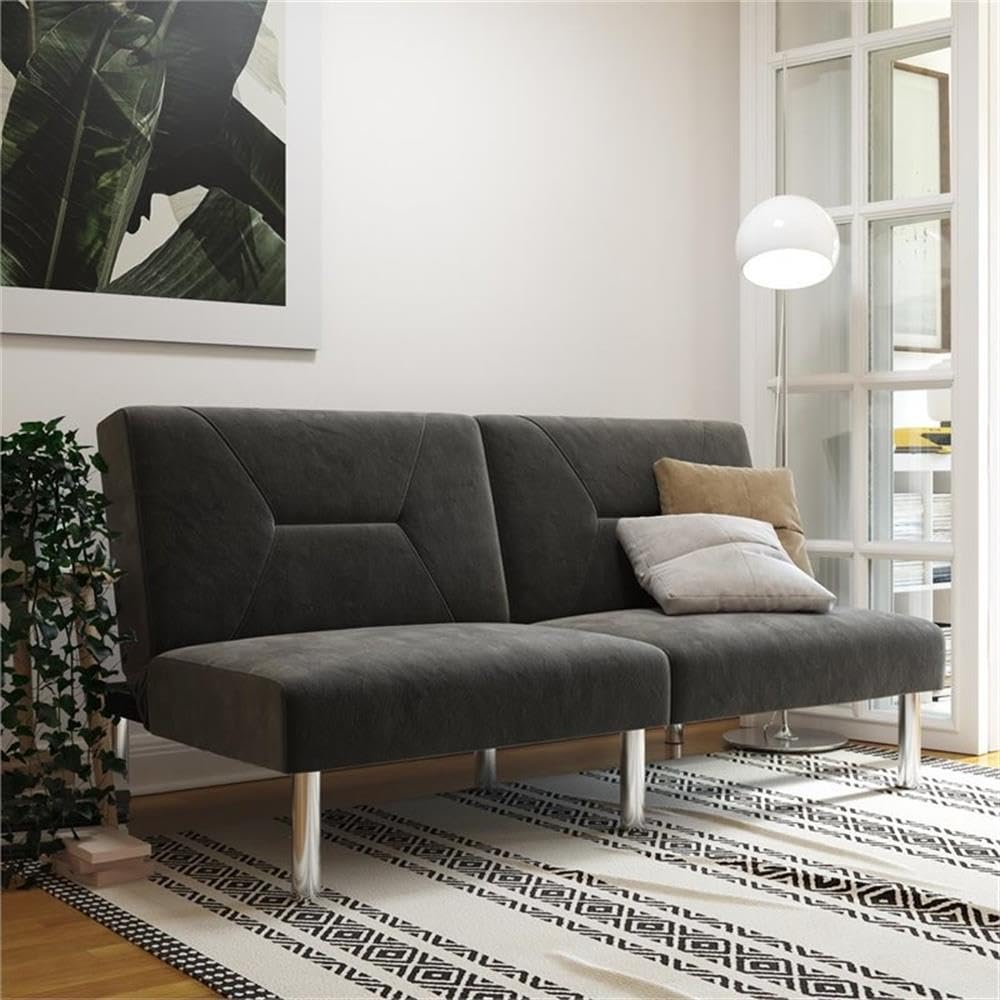 Mara 69 Inch Futon Sofa Bed in Velvet Fabric, Modern Armless Upholstered Couch Sleeper for Small Spaces