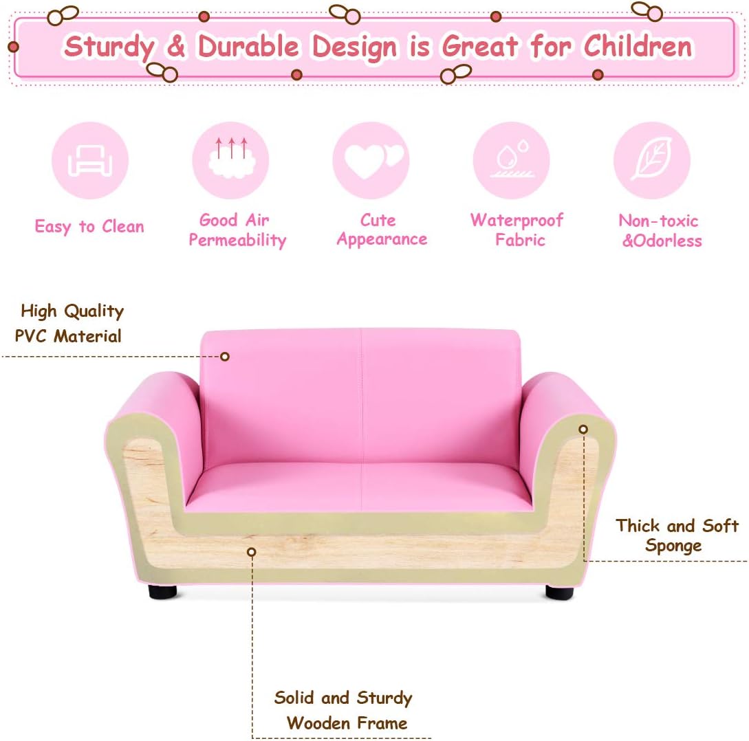 Footstool, 2 in 1 Double Seat Children's Sofa w/PU Leather Surface, Armrest Chair Lounge,