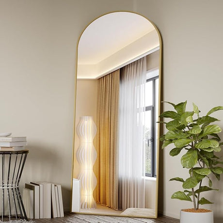 34"x76" Arched Full Length Mirror, Black Large Floor Mirror with Aluminum Alloy Frame Standing Hanging or Leaning Wall-Mounted Mirror