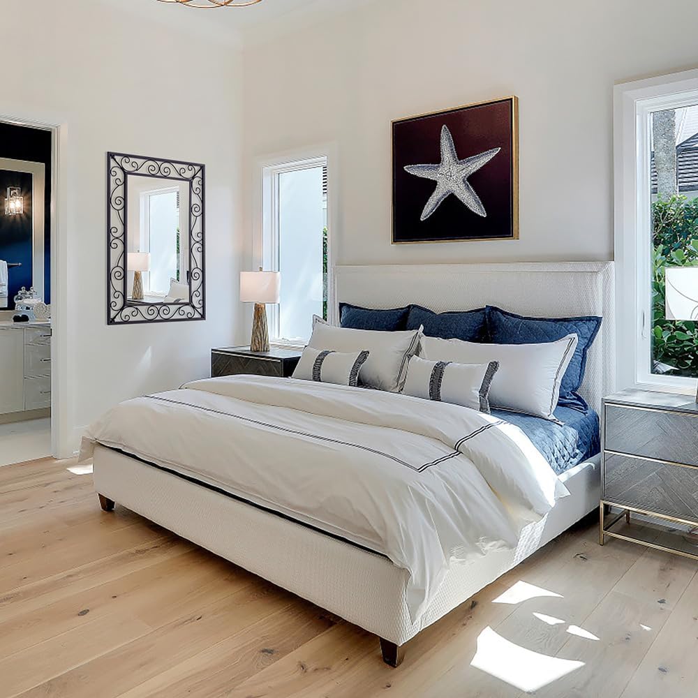 Black Metal Scroll Frame Wall Mirror 36x24 Inch