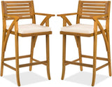 Set of 2 Outdoor Acacia Wood Bar Stools Bar Chairs for Patio, Pool