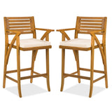 Set of 2 Outdoor Acacia Wood Bar Stools Bar Chairs for Patio, Pool