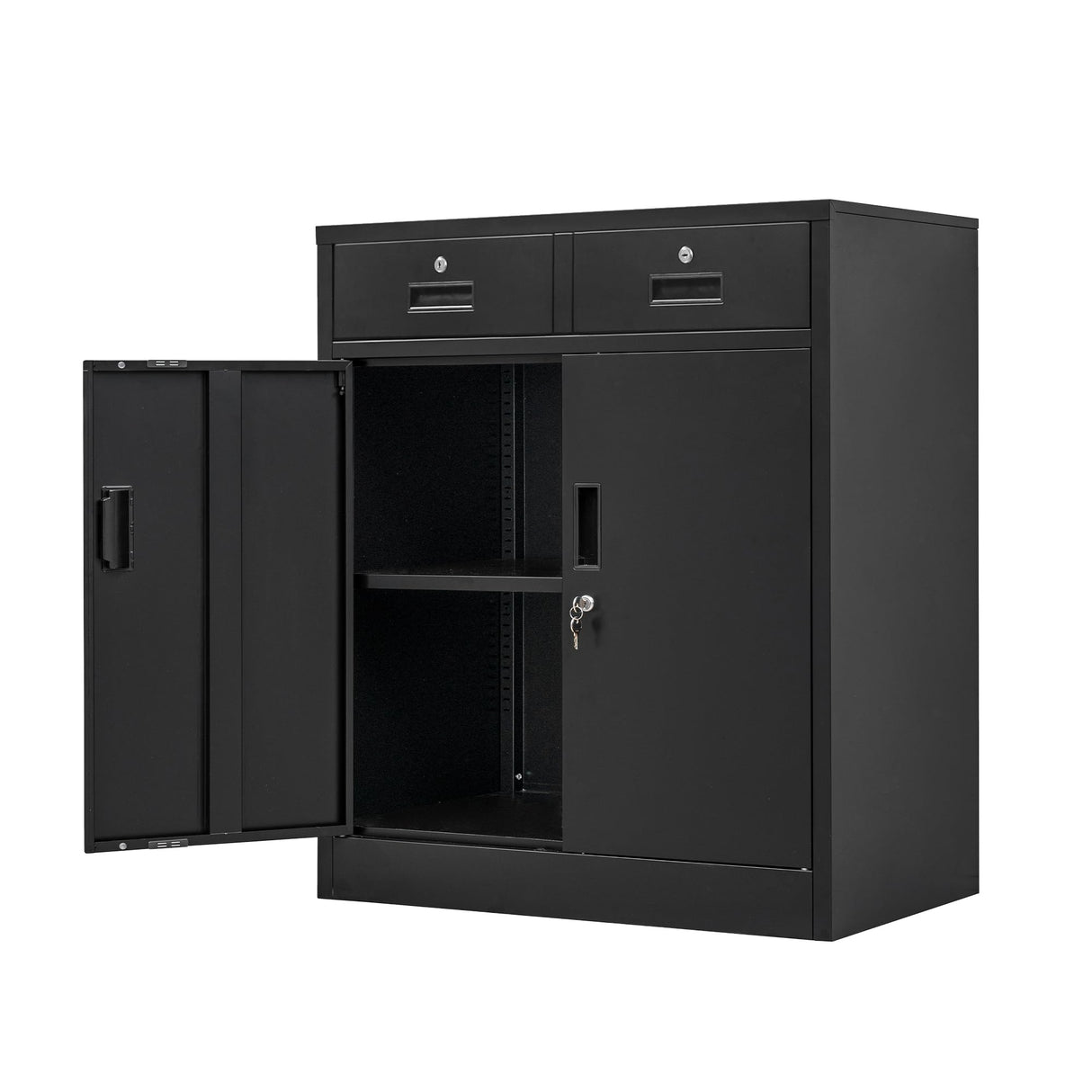Metal Storage Cabinet, 36" H Locking Storage Cabinet with Two Drawers and Adjustable