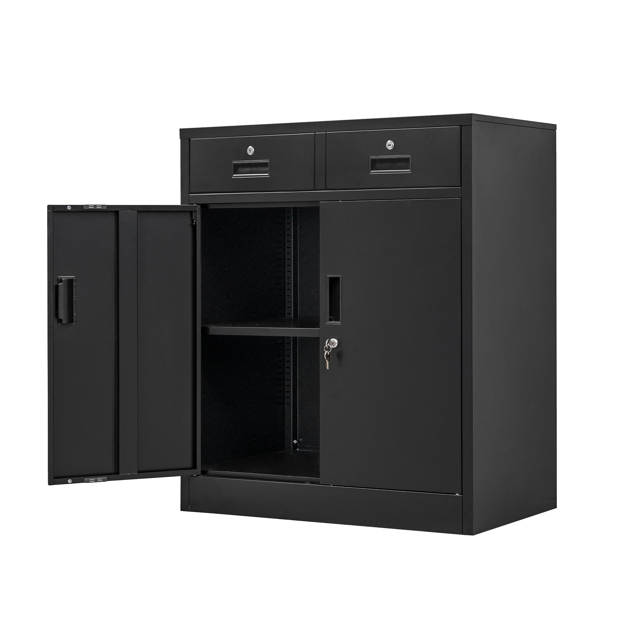 Metal Storage Cabinet, 36" H Locking Storage Cabinet with Two Drawers and Adjustable
