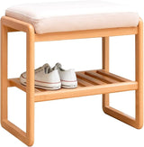 Shoe Bench, Natural Beech Wood Entryway Bench with High Rebound Sponge Cushion and 2 Tier Storage