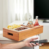 Bamboo Snack Tray Cup Holder - Food Caddy for Eating on Couch, Bed, Sofa