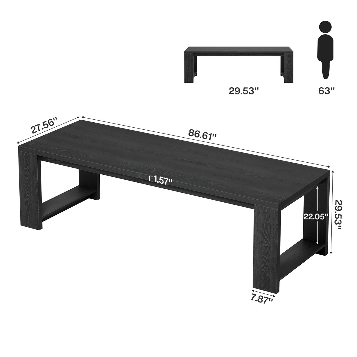 86.61-Inch Dining Table for 6-8 People - Modern Farmhouse Rectangular Kitchen Table with Pedestal Base