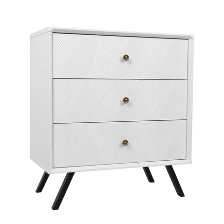 Drawer Dresser Nightstand with 3-Drawer and Wave Pattern Design