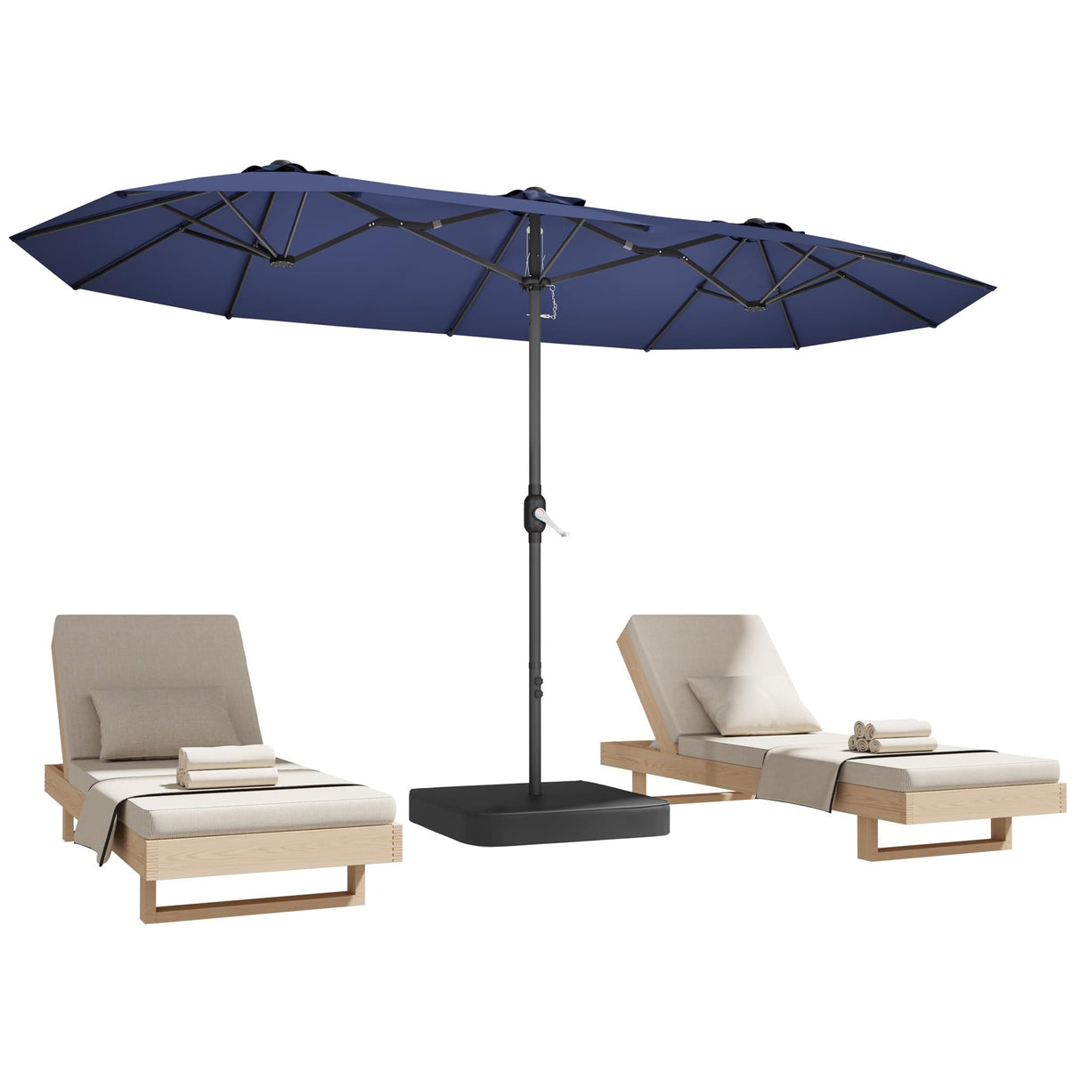 15ft Patio Umbrella with Base,Large Outdoor Double-Sided Rectangle Umbrella